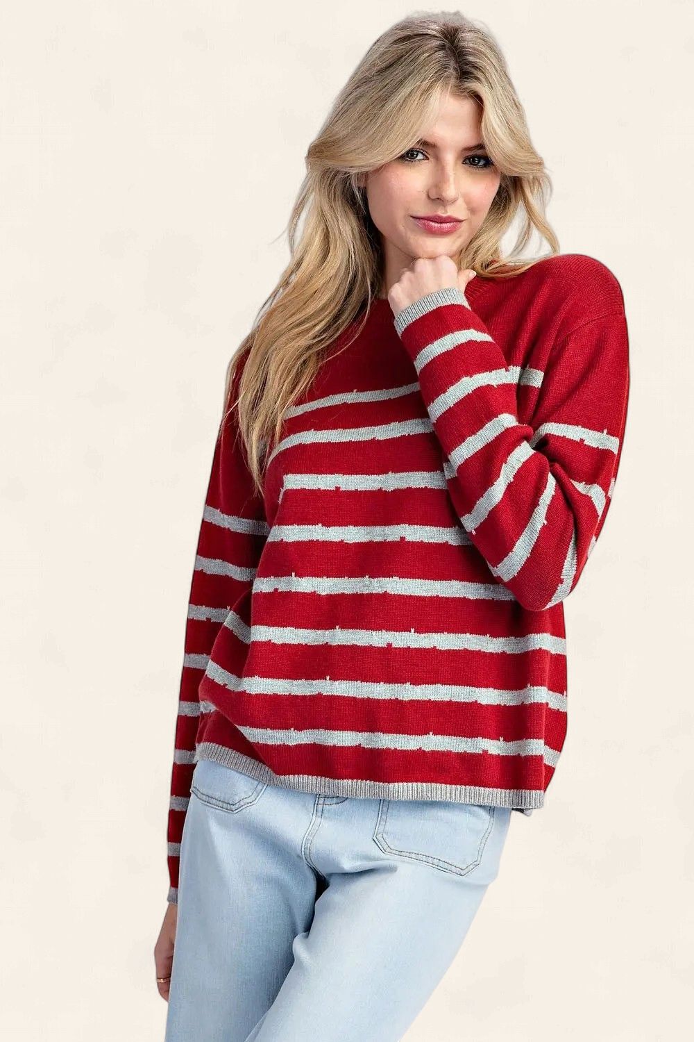 The Koda Striped Sweater - MERLOT