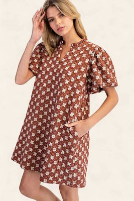 The Colleen Embroidered Mini Dress - CINNAMON