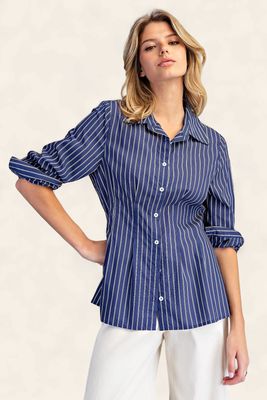 The Piper Cinched Waist Top - NAVY