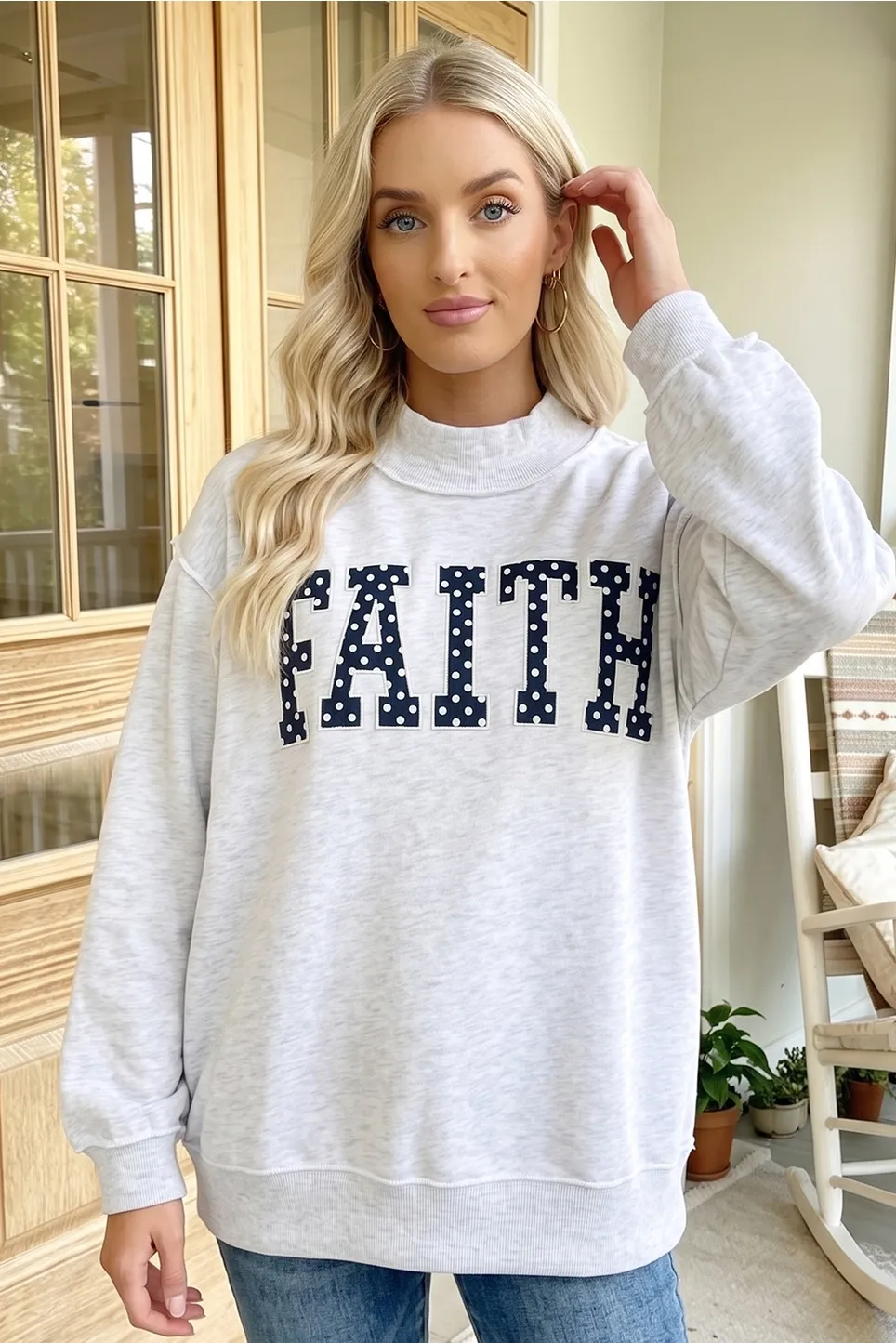 Plus FAITH Mock Neck Sweatshirt - LIGHT GRAY