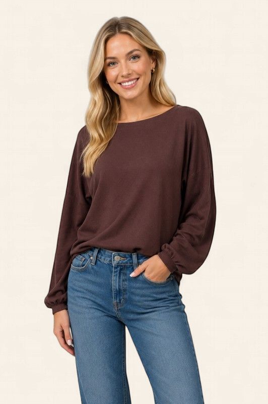 Boatneck Pullover Sweater - CHOCOLATE