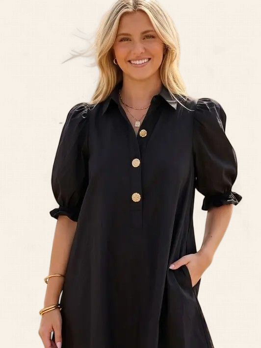 Poplin Mini Dress- BLACK