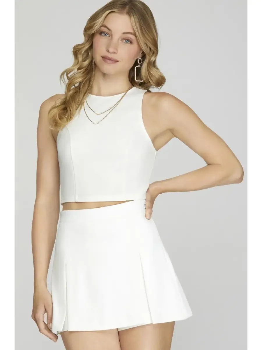 Game Day Pleated  Skort - WHITE