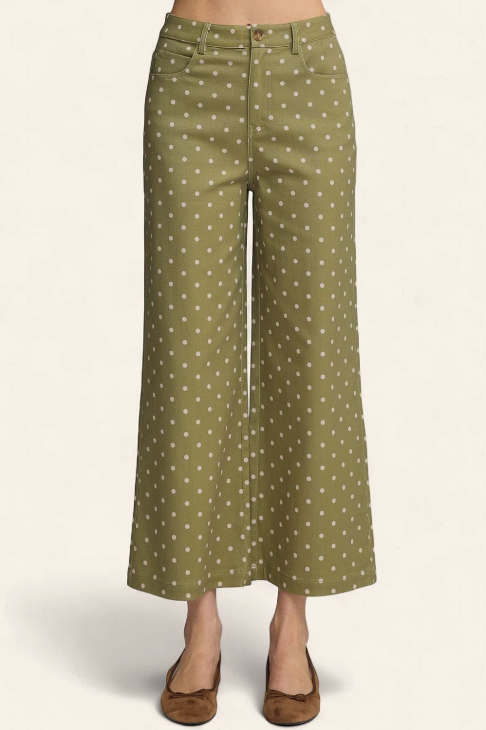 Riley Polka Dot Pants - OLIVE