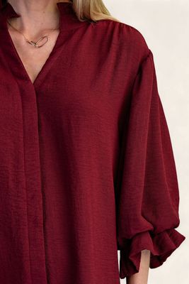 Plus Abigail Ballon Sleeve Top - BURGUNDY