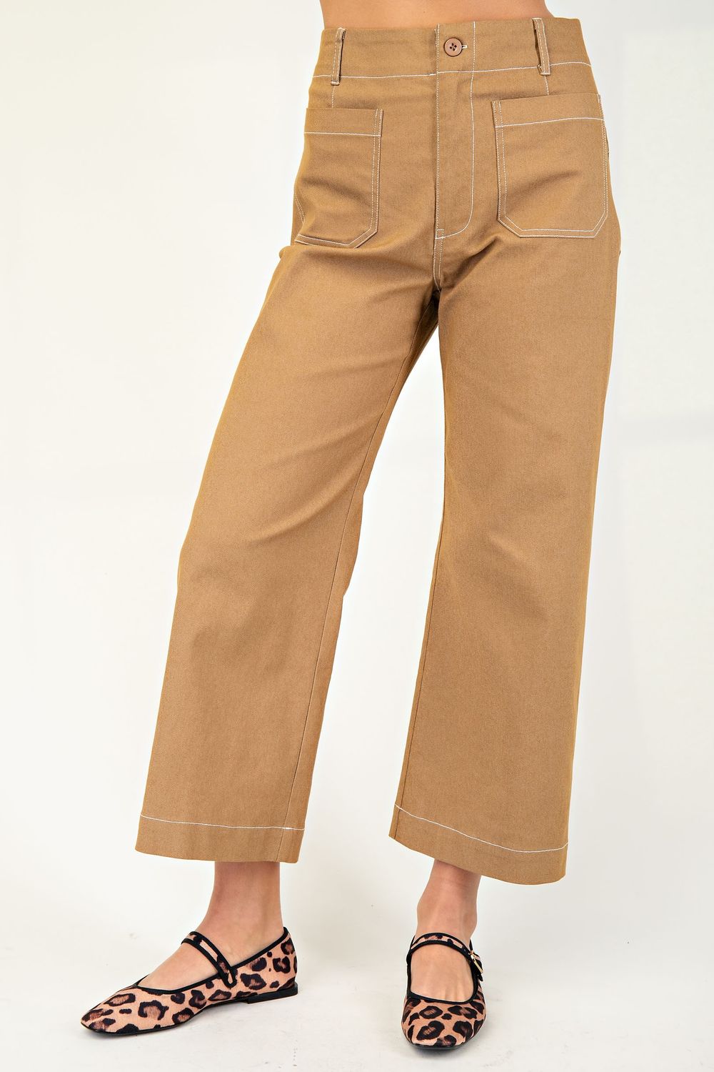 Plus Cropped Wide Leg Pant - KHAKI