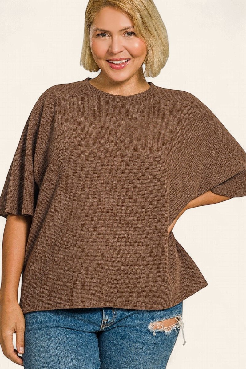 Plus Knit S/S Top - BROWN