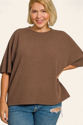 Plus Knit S/S Top - BROWN