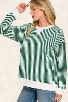 Striped L/S Top - HUNTER GREEN