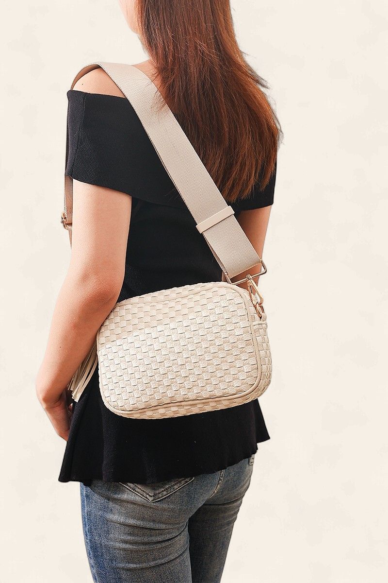 Woven Camera Bag - BEIGE