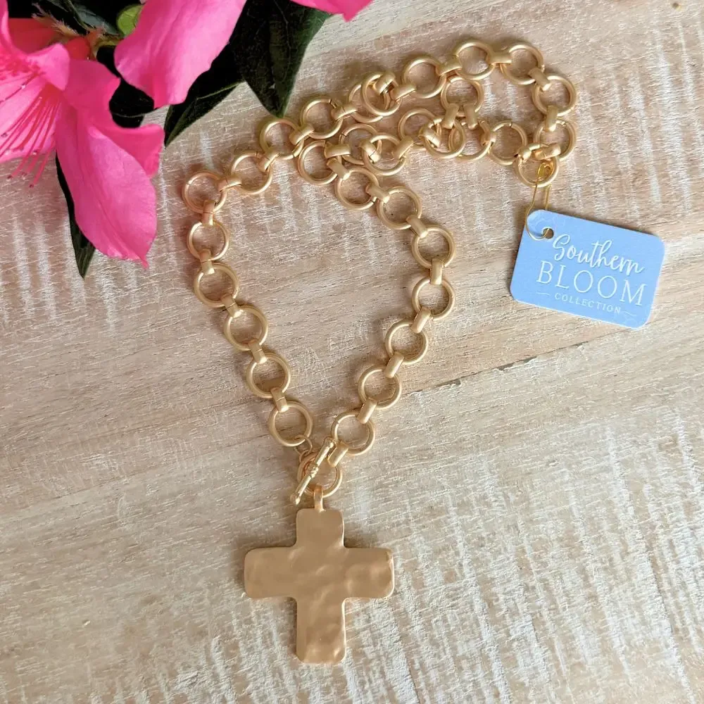 Gilded Grace Cross Statement  Necklace