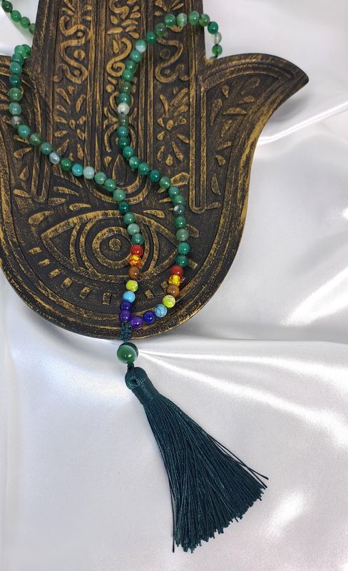 Mala 7 Chakras Agate verte