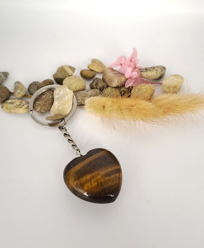 Porte-clé Œil de tigre "forme cœur"