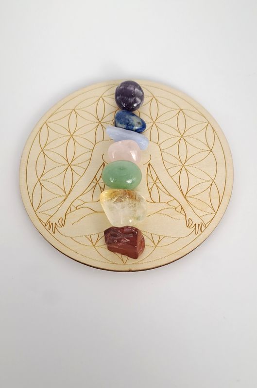 "Mini Kit"  7 Chakras et Plaque de rechargement en bois