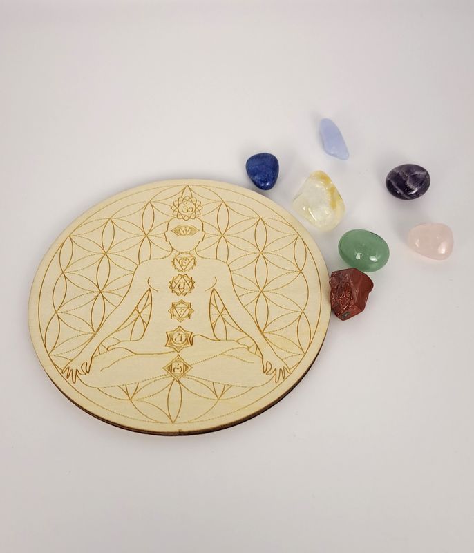 "Mini Kit"  7 Chakras et Plaque de rechargement en bois