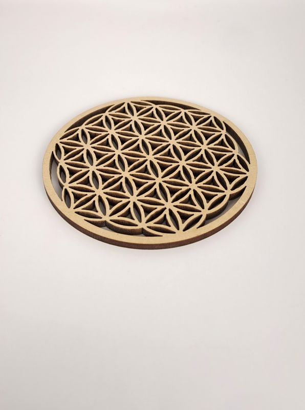 Plaque de Rechargement Fleur de vie-bois sculptée 10cm