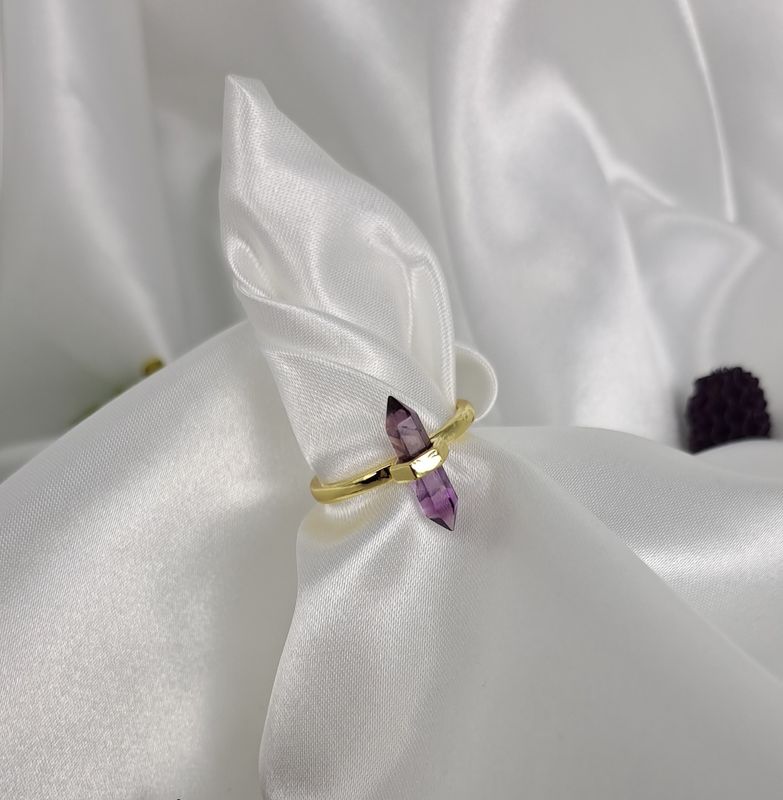 Bague Améthyste Acier inoxydable doré - Protection générale