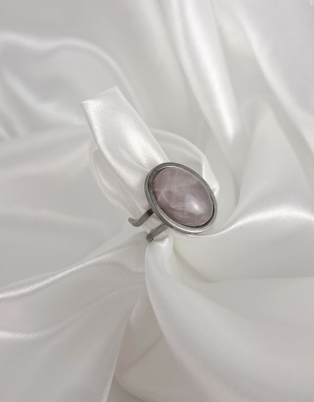 Bague en Agate grise Acier inoxydable argent - Barrière protectrice