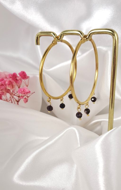 Boucles d'oreilles "Créole" Grenat - Acier inoxydable dorée