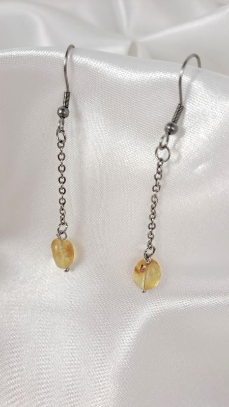 Boucles d'oreilles pendantes en Citrine - Acier inoxydable argent