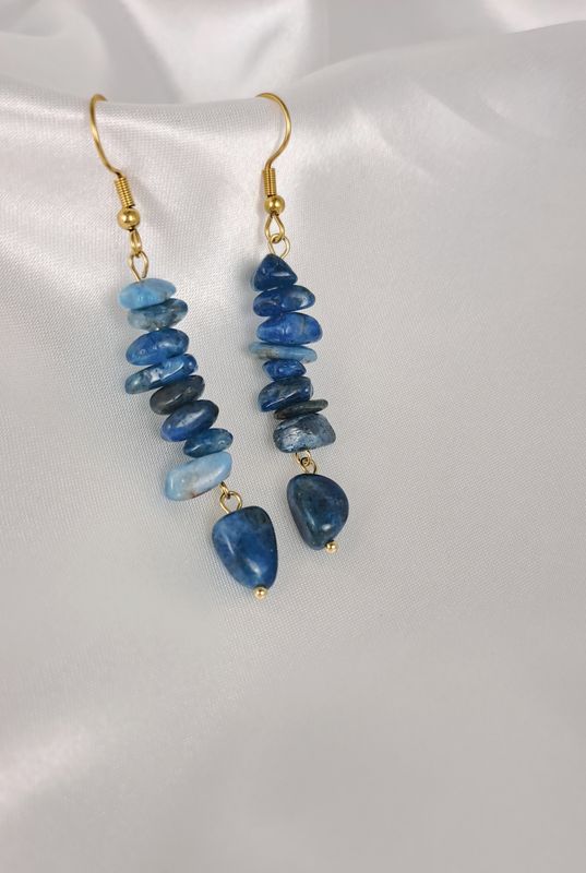 Boucles d'oreilles Apatite bleue - Acier inoxydable dorée "Formes irrégulières"