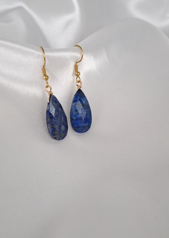 Boucles d'oreilles Lapis-lazuli  - Acier inoxydable dorée "Forme goutte d'eau"