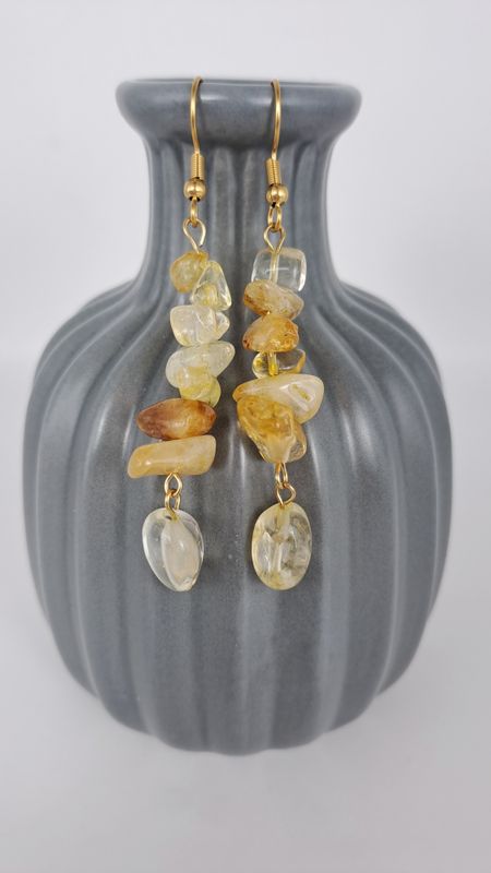 Boucles d'oreilles Citrine - Acier inoxydable dorée