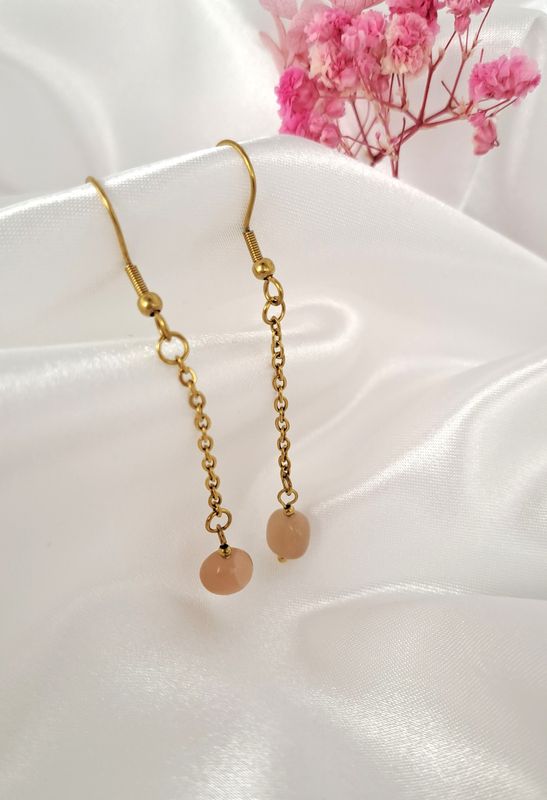 Boucles d'oreilles pendantes en Pierre de soleil - Acier inoxydable dorée