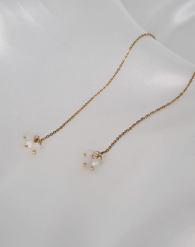 Boucles d'oreilles pendantes en Quartz Neige - Acier inoxydable dorée