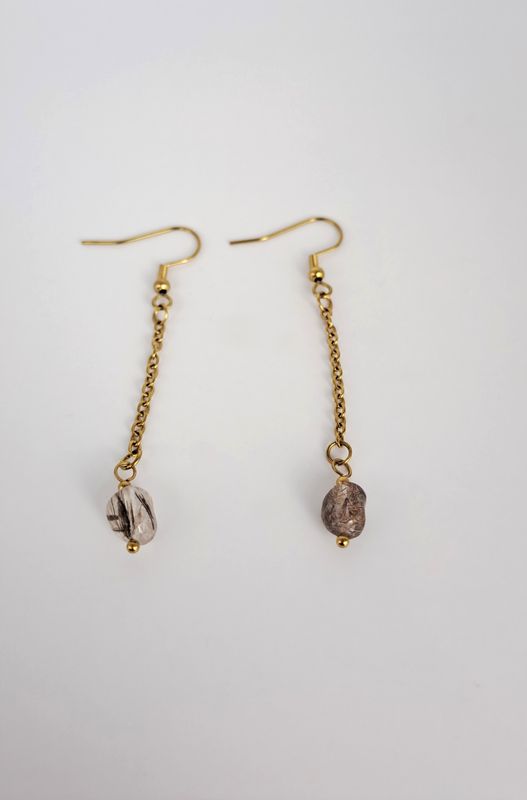 Boucles d'oreilles pendantes en Quartz Rutile - Acier inoxydable