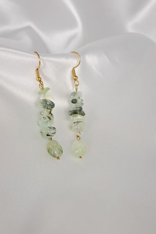 Boucles d'oreilles Prehnite - Acier inoxydable dorée - Formes irrégulières