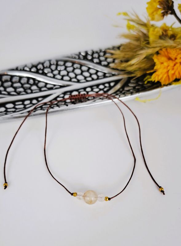 Bracelet cordon 3 perles Citrine 3-6 mm- Abondance, prospérité