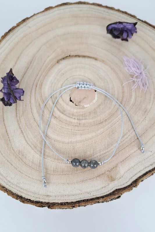 Bracelet cordon 3 perles Labradorite 6mm- Protection