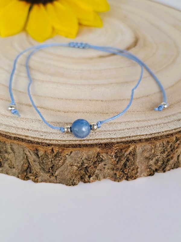 Bracelet cordon 1 perle Kyanite 6mm- Calme, tranquillité