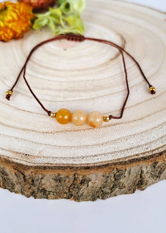Bracelet cordon 3 perles Pierre de soleil 6mm- Vitalité, abondance