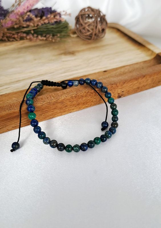 Bracelet cordon Azurite-malachite 4mm- Surmonter l'anxiété
