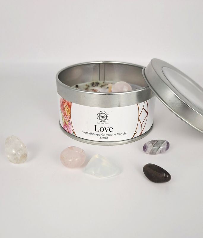 Bougie "Amour" Quartz rose et rose