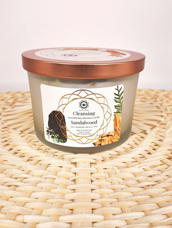 Bougie " Nettoyage" Tourmaline Noire et Bois de Santal