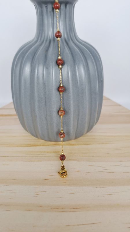 Bracelet Jaspe rouge et Acier inoxydable doré - Protection