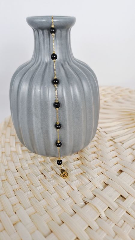 Bracelet Obsidienne noire et Acier inoxydable doré - Protection et sagesse