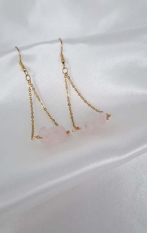 Boucles d'oreilles Quartz rose -Acier inoxydable