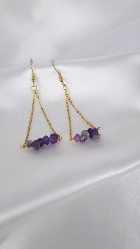 Boucles d'oreilles Améthyste - Acier inoxydable dorée