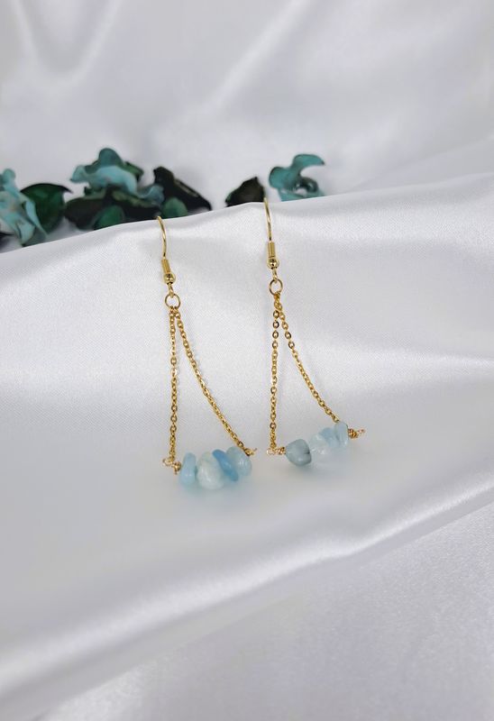 Boucles d'oreilles Aigue-marine - Acier inoxydable dorée