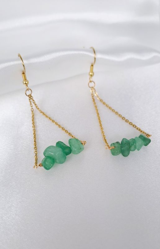 Boucles d'oreilles Aventurine verte - Acier inoxydable dorée "Formes irrégulières"