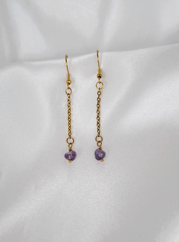 Boucles d'oreilles pendantes en Améthyste - Acier inoxydable
