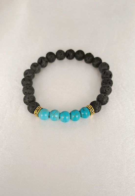 Bracelet Pierre de lave et Turquoise 8mm - Équilibre émotionnel, sérénité d'esprit
