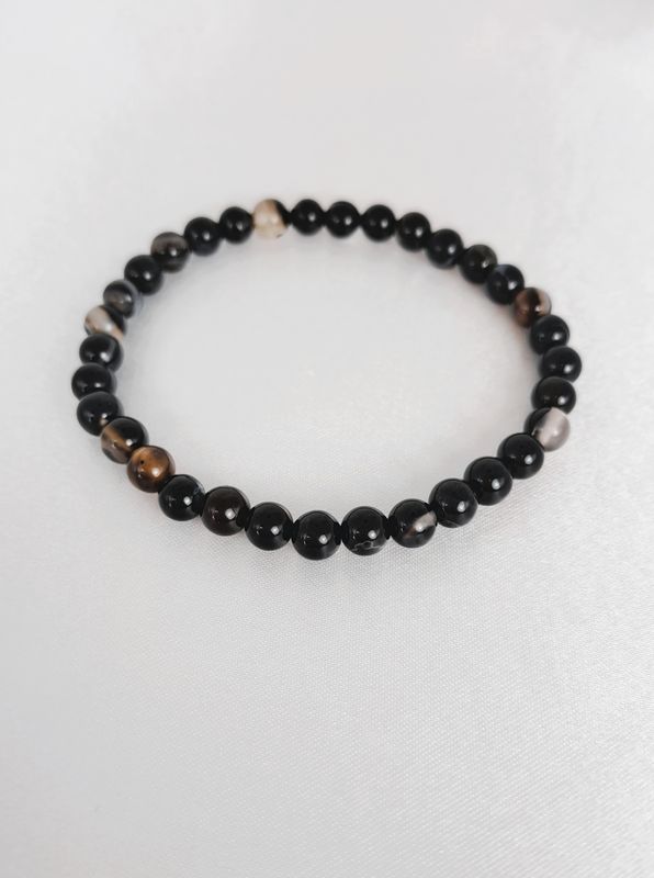 Bracelet Agate Noire rayée 6mm -