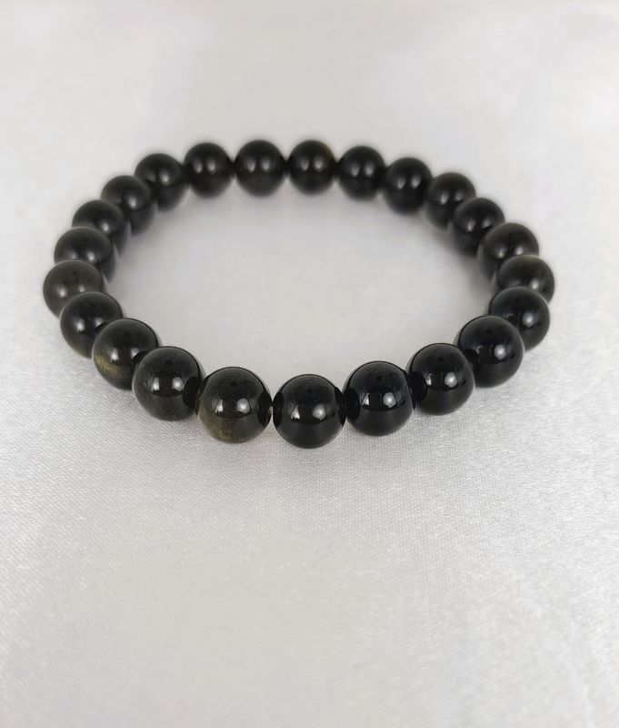 Bracelet Obsidienne noire dorée 8mm - Patience et changement