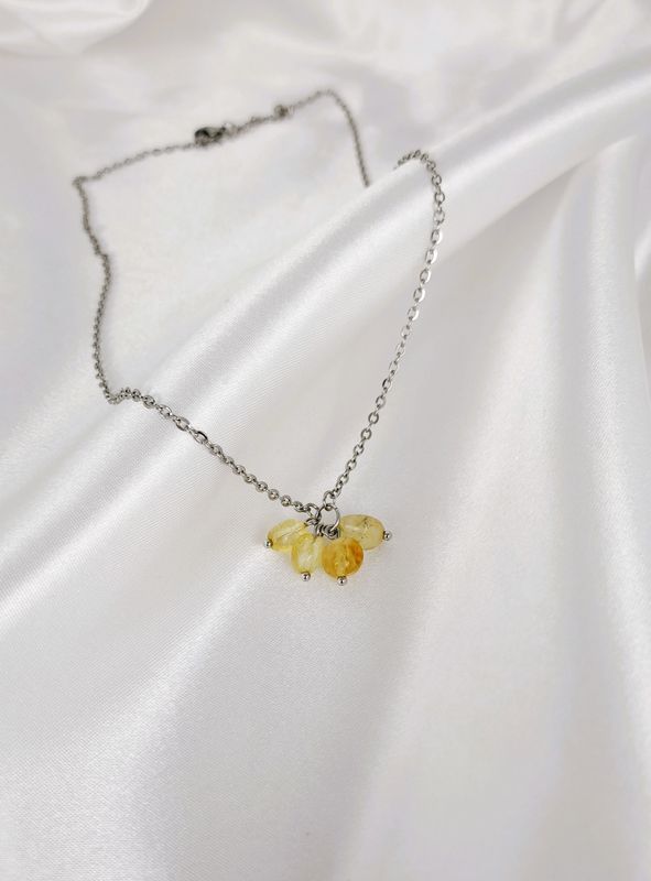 Collier et pendentif en Citrine - Acier inoxydable argent - Abondance et prospérité