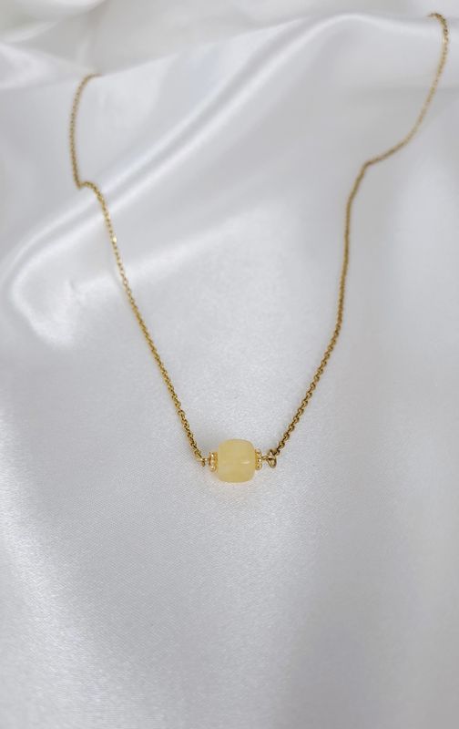 Collier et pendentif en Citrine - Acier inoxydable doré - Abondance et prospérité